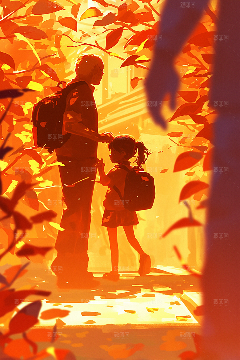 老人目送孩子离家远行留守老人插画