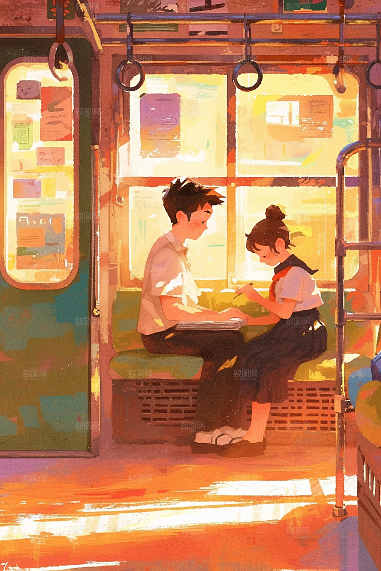 老人目送孩子离家夕阳红高清插画