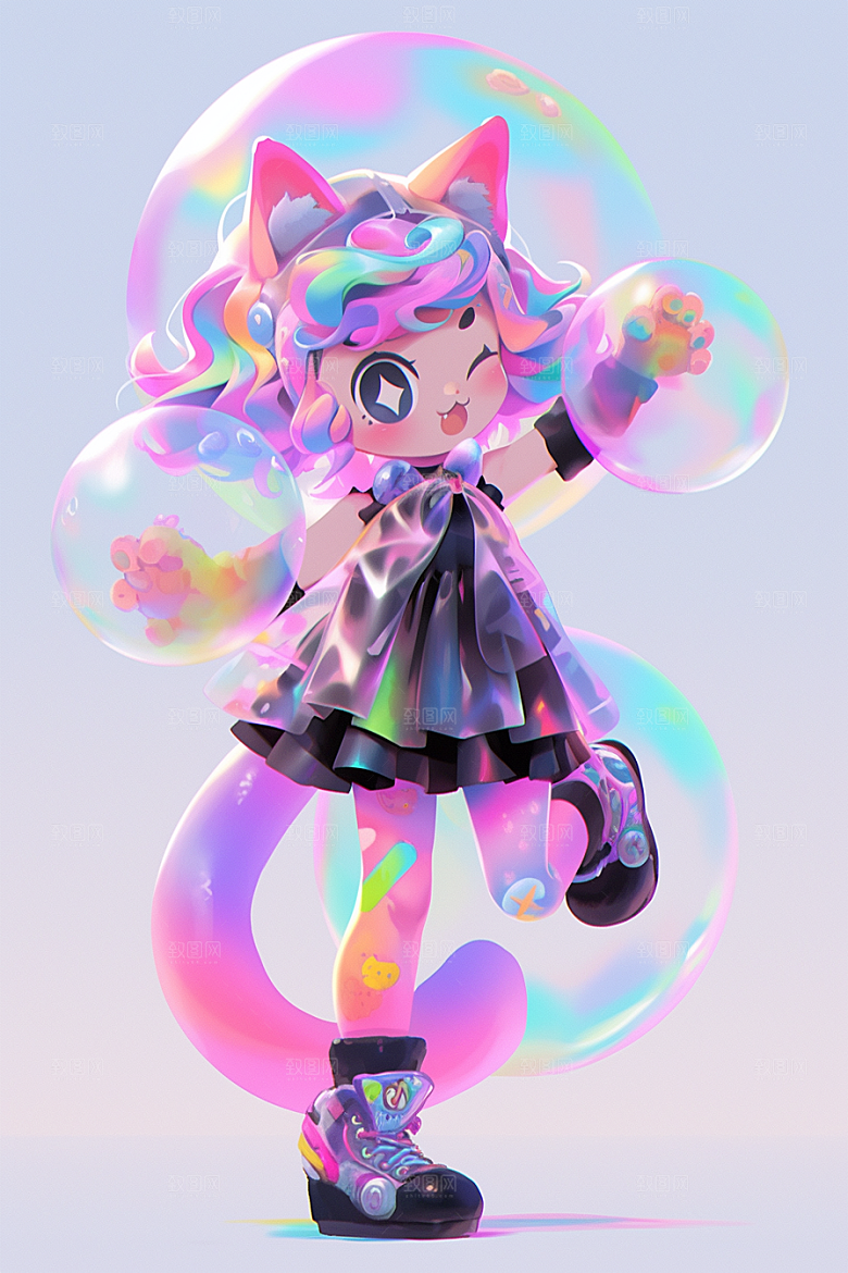 镭射猫耳女孩3D立体模型