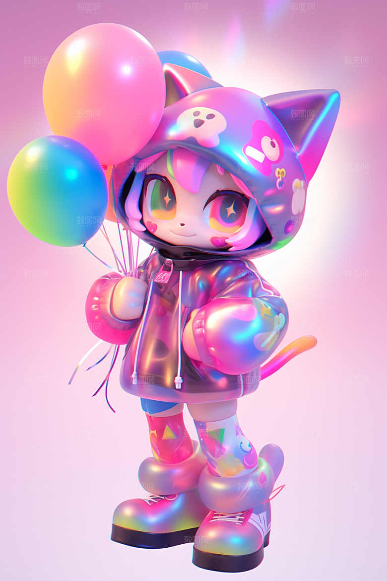 镭射猫耳女孩3D可爱模型