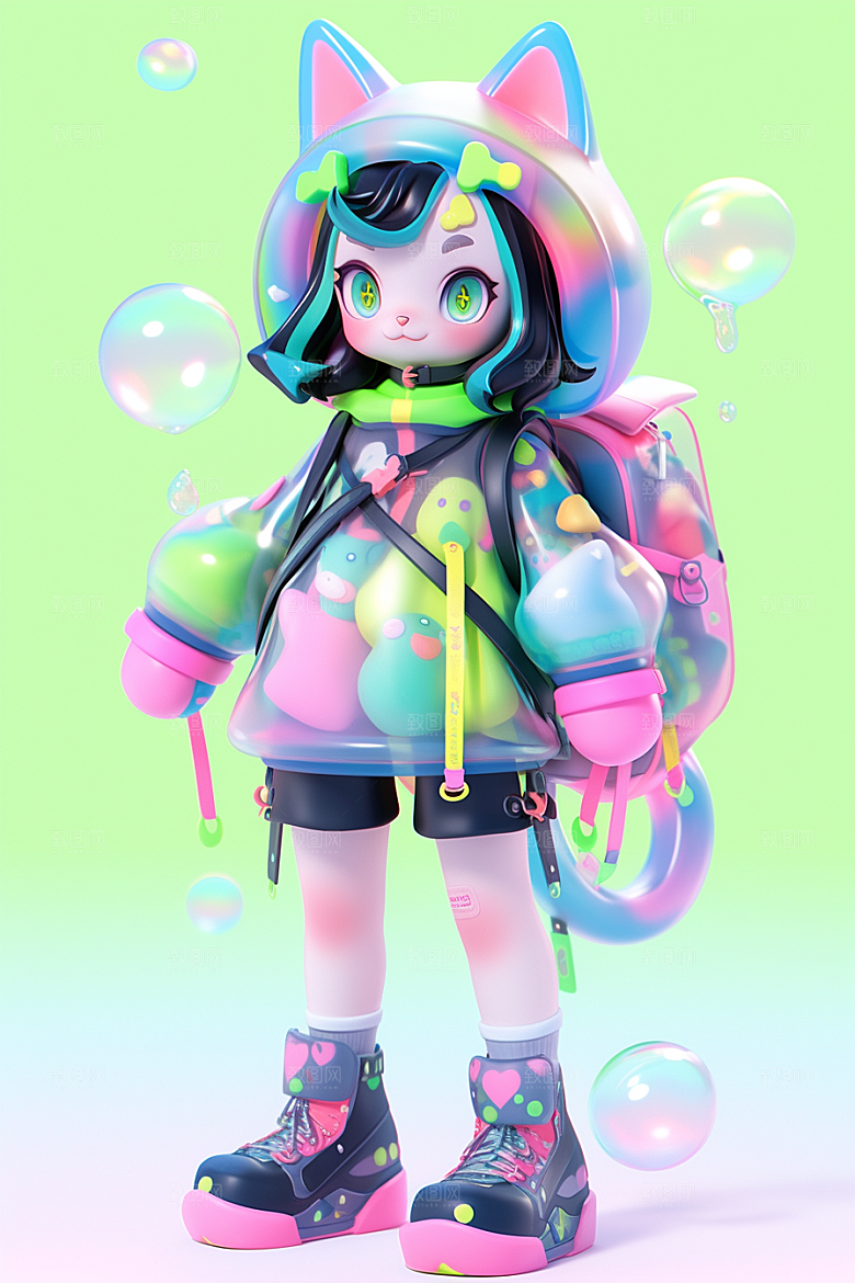 镭射猫耳女孩时尚3D模型