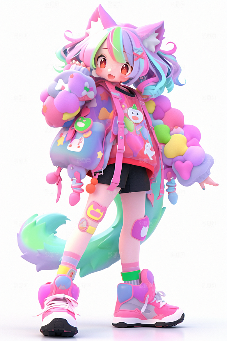 镭射猫耳女孩潮流3D模型