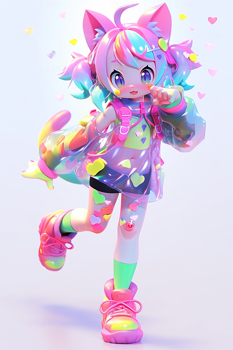 镭射猫耳女孩3D涂鸦模型