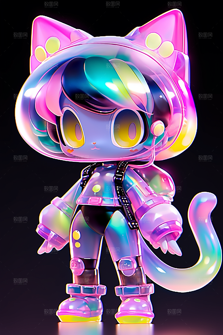 镭射猫耳女孩3D卡通模型