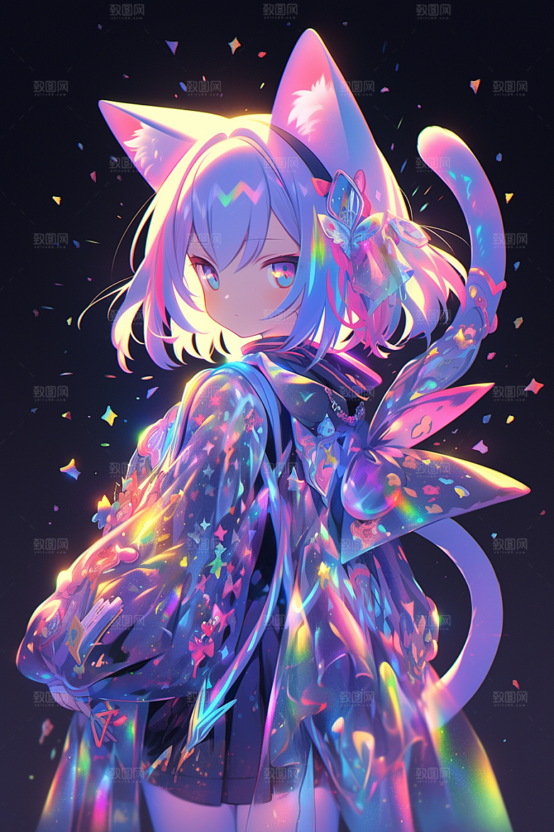 镭射猫耳女孩可爱立体模型