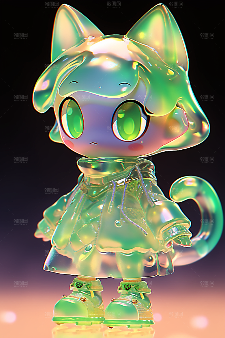 镭射猫耳女孩卡通可爱模型