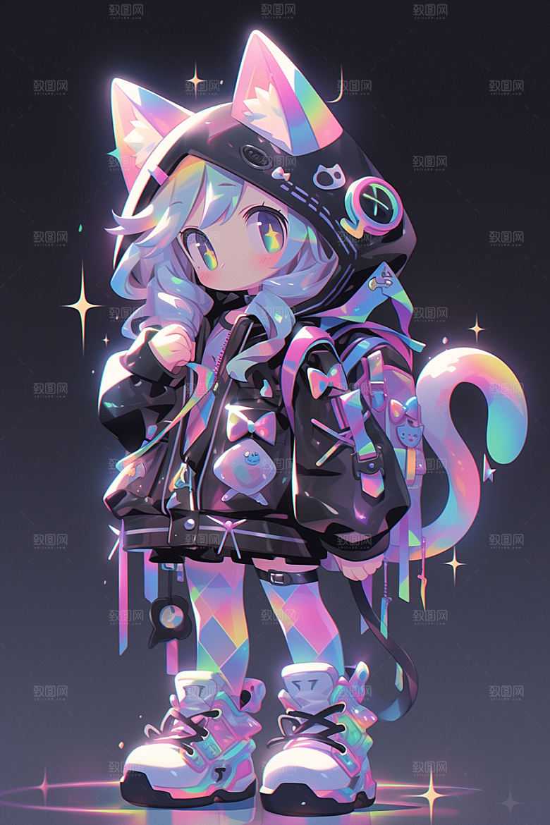 镭射猫耳女孩立体时尚模型