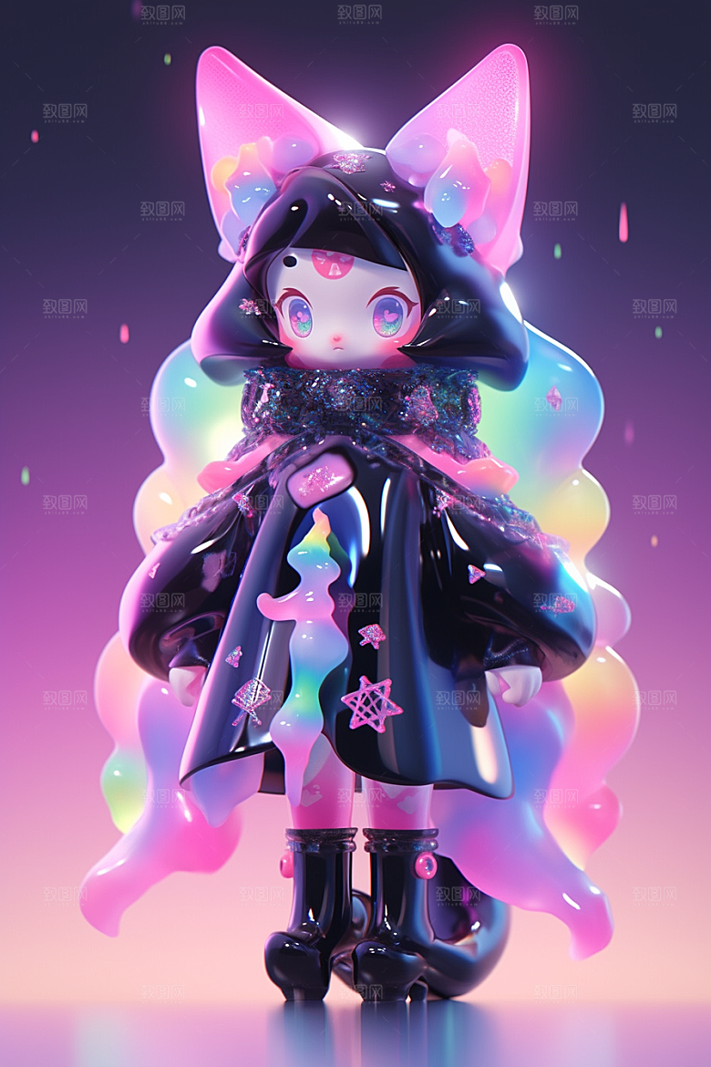 镭射猫耳女孩3D时尚模型