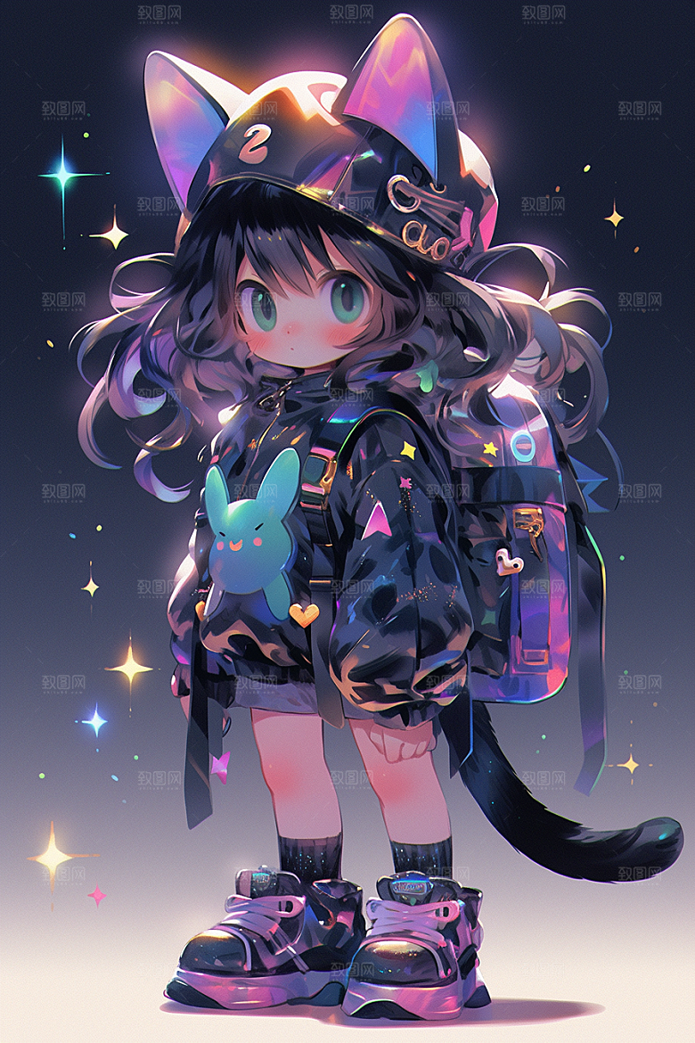 镭射猫耳女孩3D潮流模型