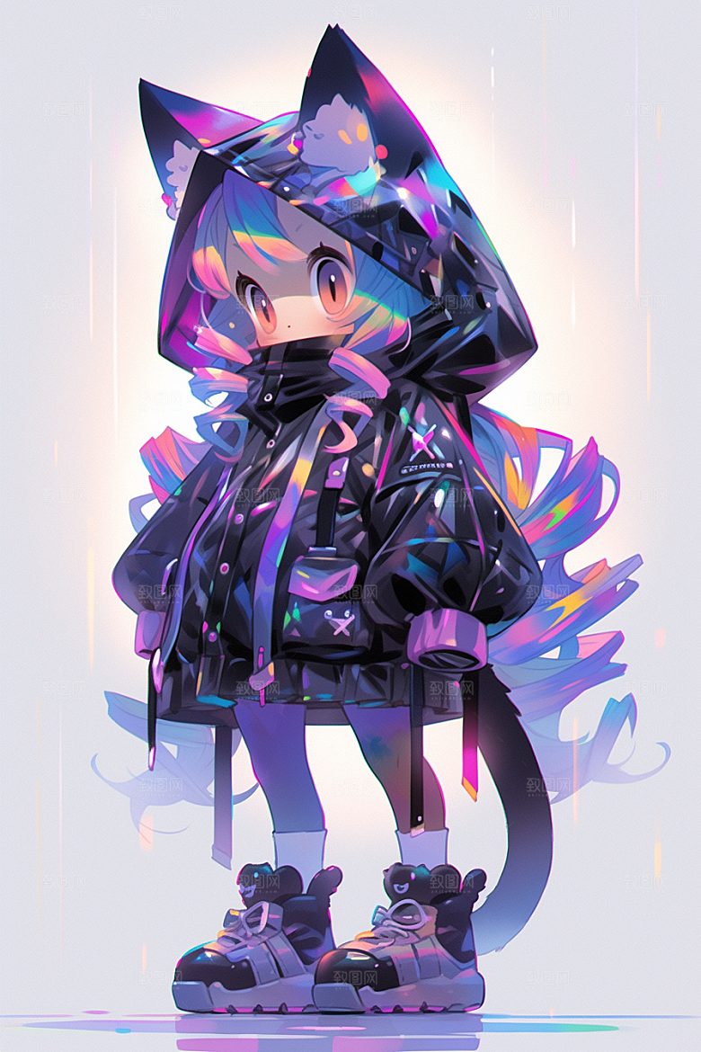 镭射猫耳女孩涂鸦立体模型