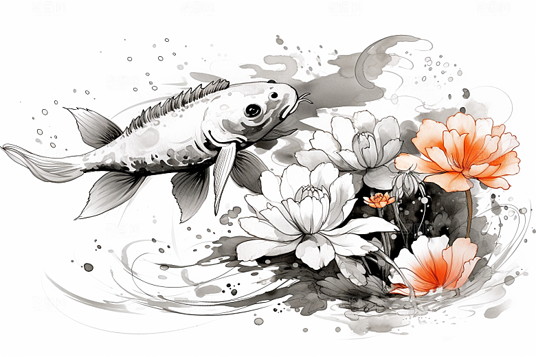素描荷花池塘荷塘手绘插画