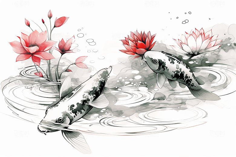 素描荷花池塘荷塘手绘插画