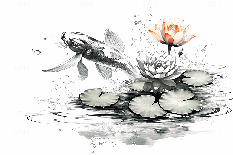素描荷花池塘工笔画写生插画
