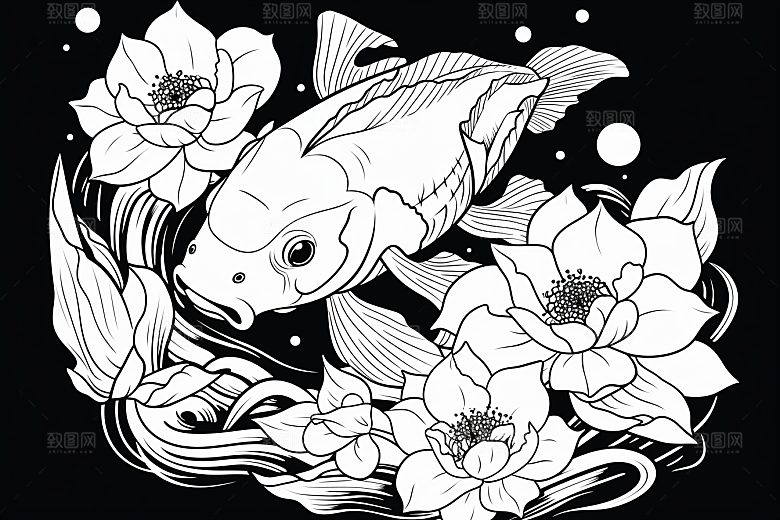 素描荷花池塘莲花艺术插画