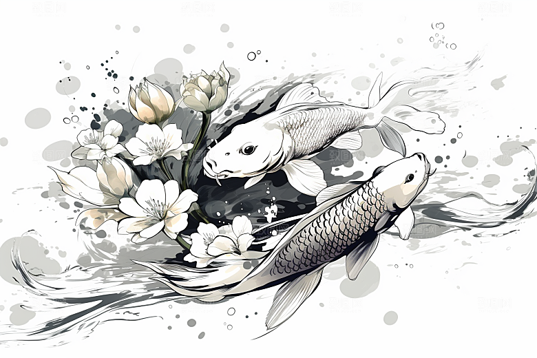 素描荷花池塘写生艺术插画