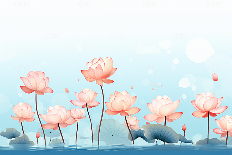 素描荷花池塘莲花荷塘插画