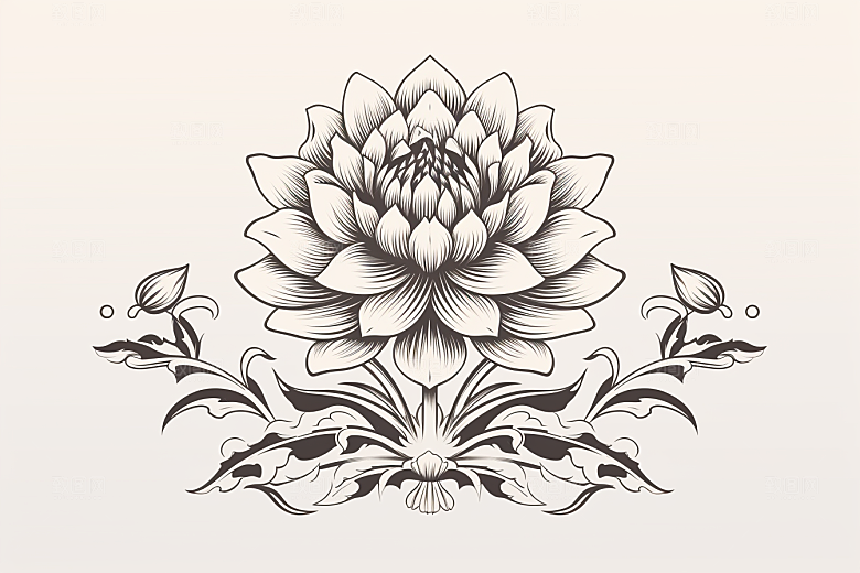 素描荷花池塘艺术莲花插画