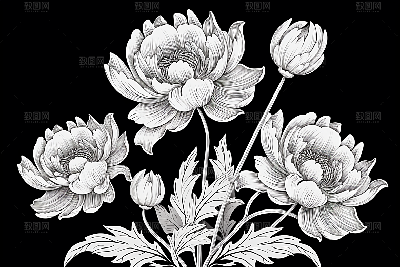 素描荷花池塘写实艺术插画