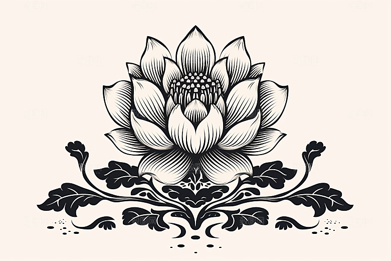素描荷花池塘写生锦鲤戏水插画