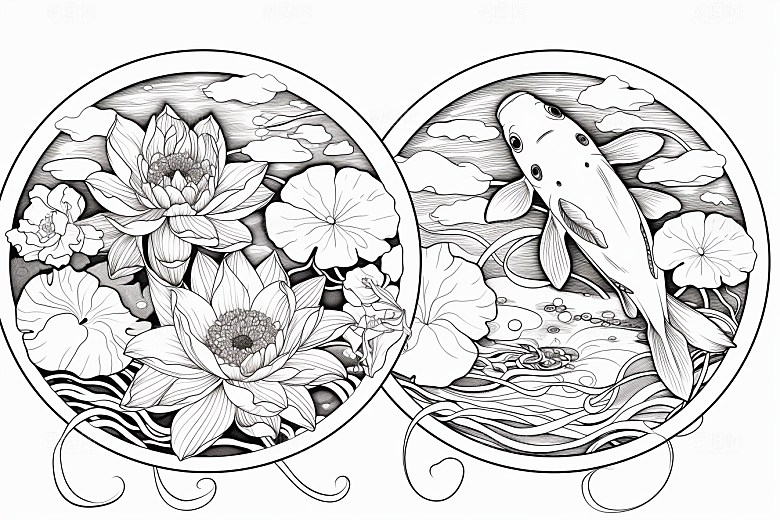 素描荷花池塘写实写生插画