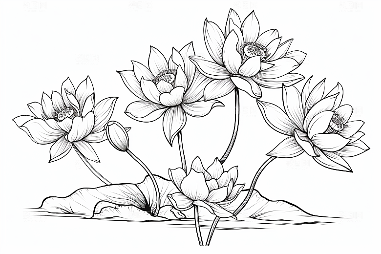 素描荷花池塘荷塘艺术插画