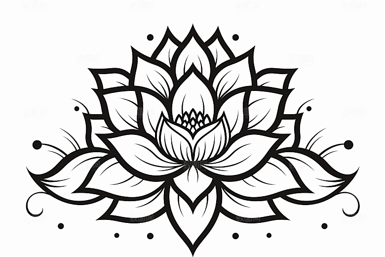 素描荷花池塘锦鲤戏水写生插画