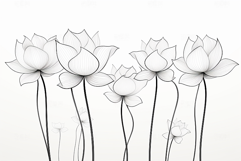 素描荷花池塘荷塘工笔画插画