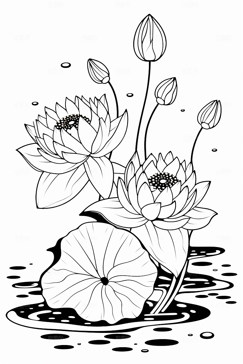 素描荷花池塘荷塘写生插画