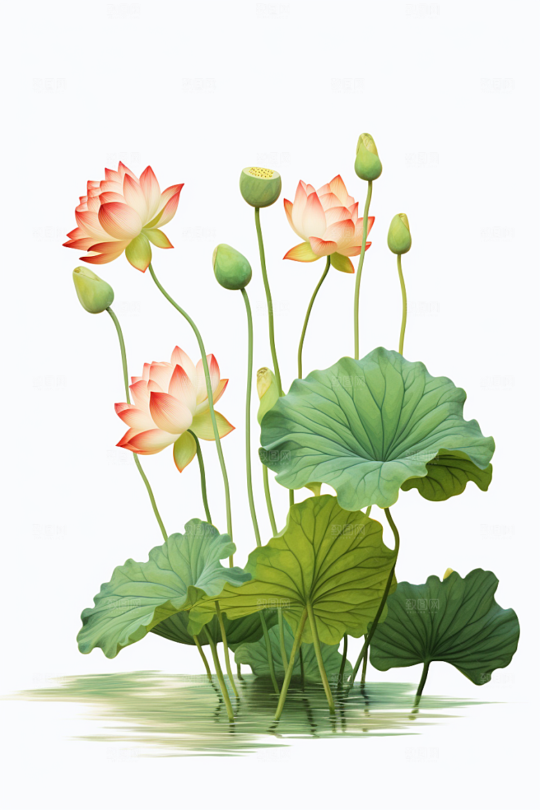 素描荷花池塘手绘荷塘插画