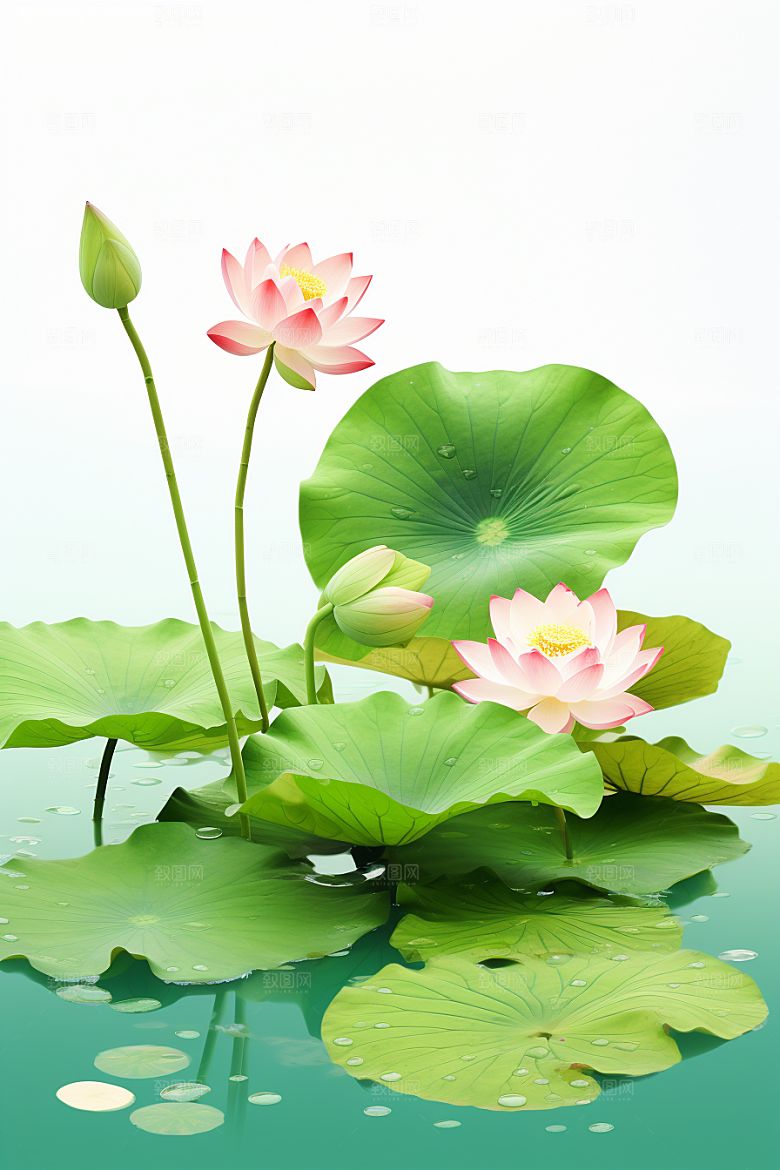 素描荷花池塘写生莲花插画
