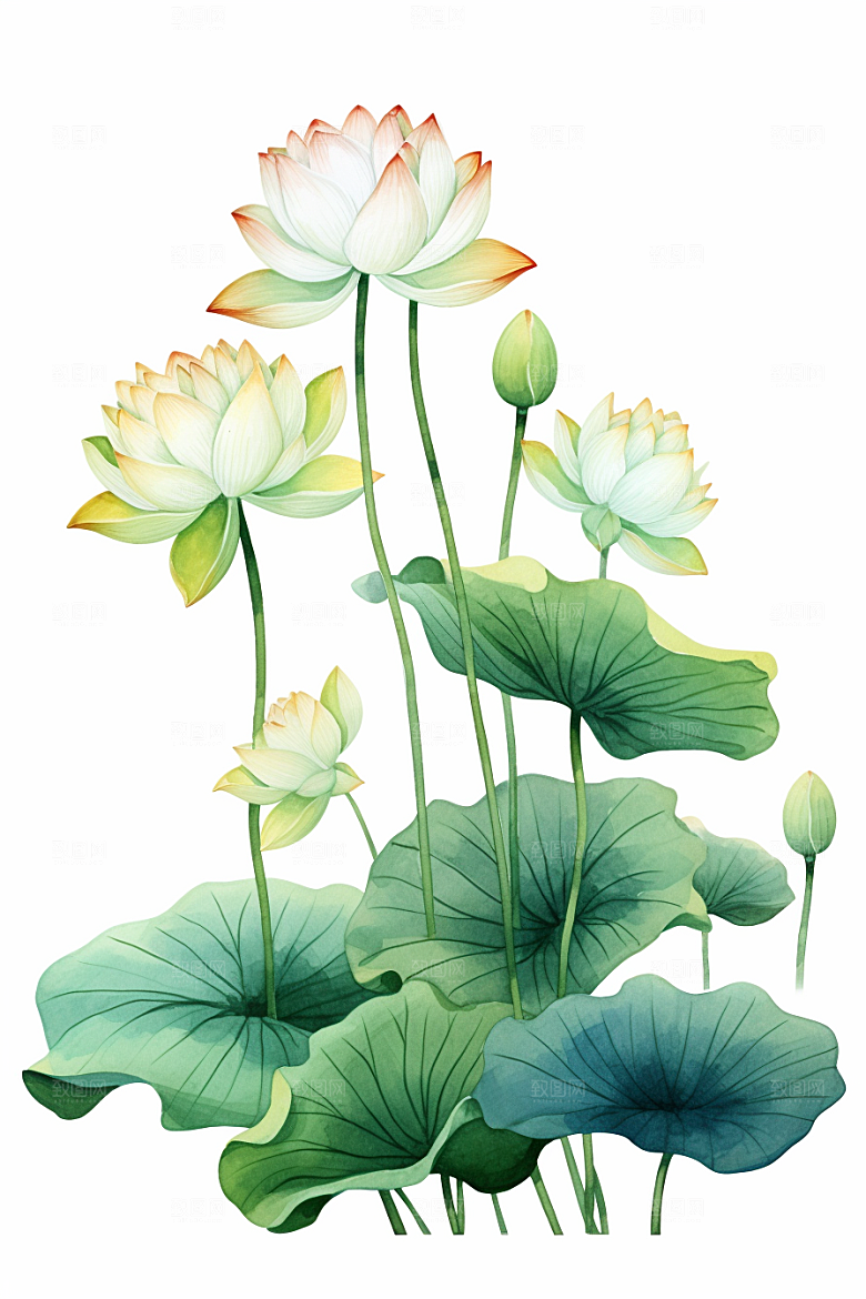 素描荷花池塘写实莲花插画