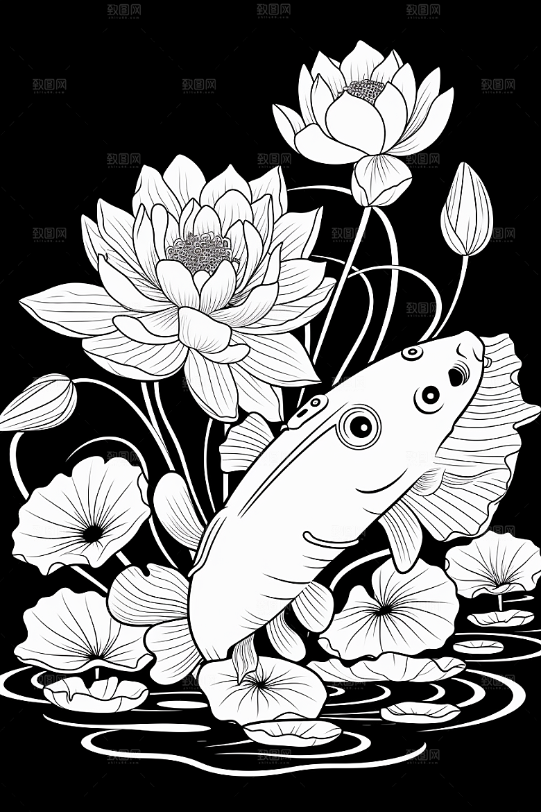 素描荷花池塘写生荷塘插画