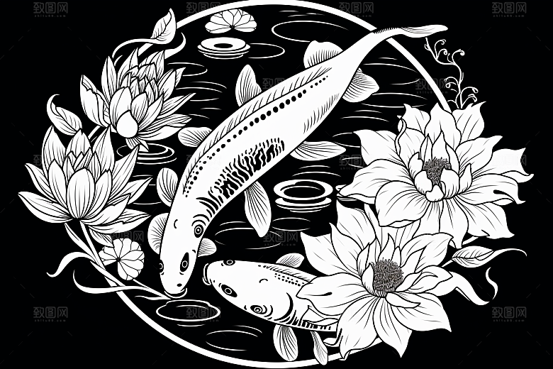 素描荷花池塘荷塘手绘插画