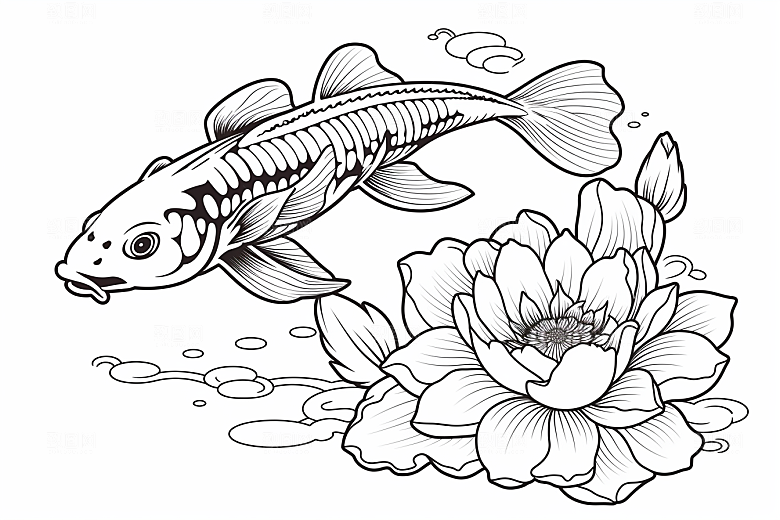 素描荷花池塘写实艺术插画