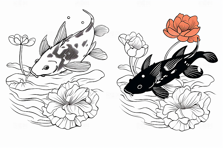素描荷花池塘艺术写实插画