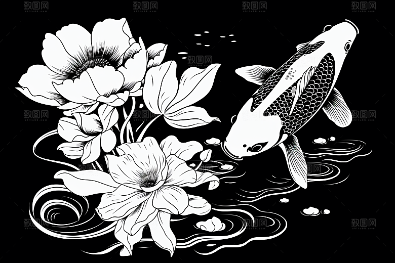 素描荷花池塘手绘荷塘插画