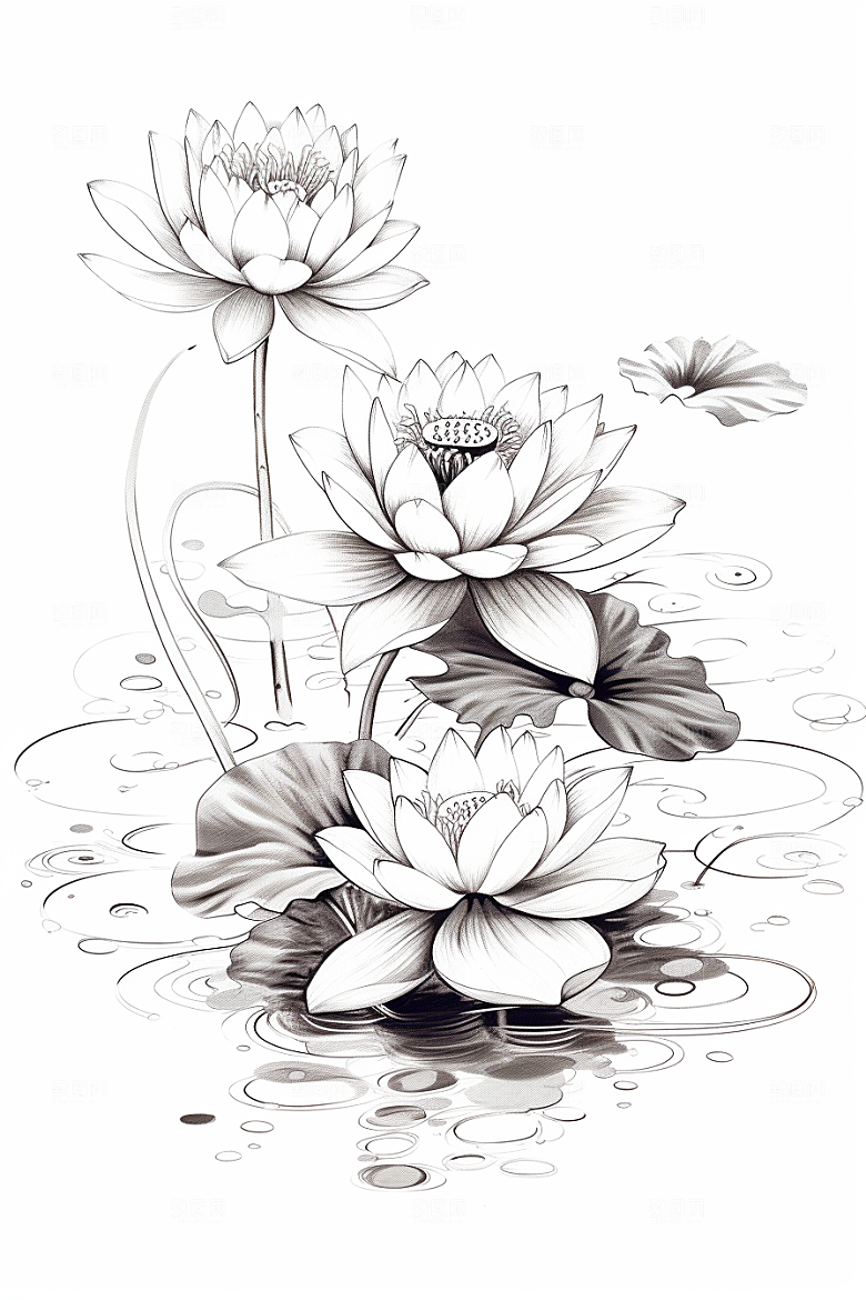素描荷花池塘写生手绘插画