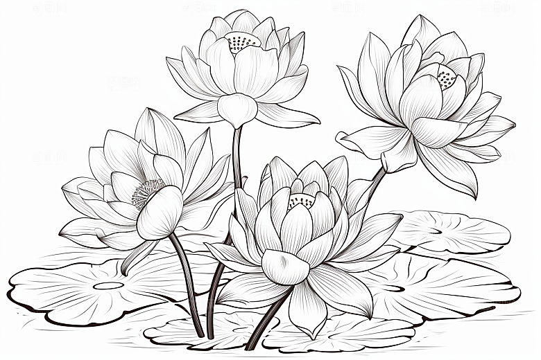 素描荷花池塘艺术工笔画插画