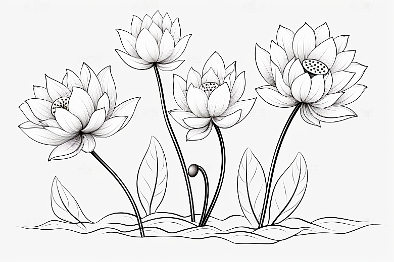 素描荷花池塘艺术手绘插画