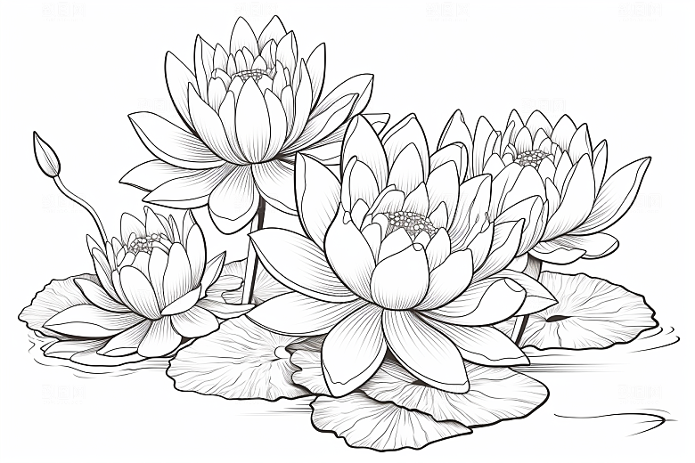 素描荷花池塘荷塘写生插画