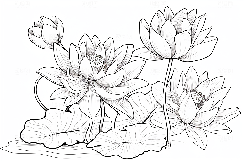 素描荷花池塘写生艺术插画