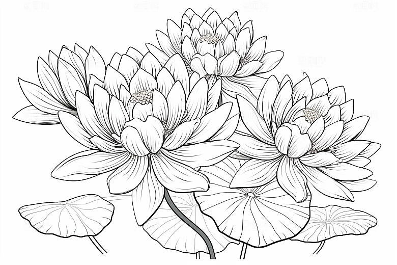 素描荷花池塘工笔画莲花插画