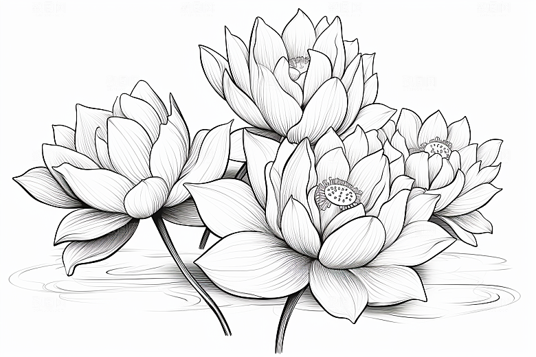 素描荷花池塘荷塘手绘插画