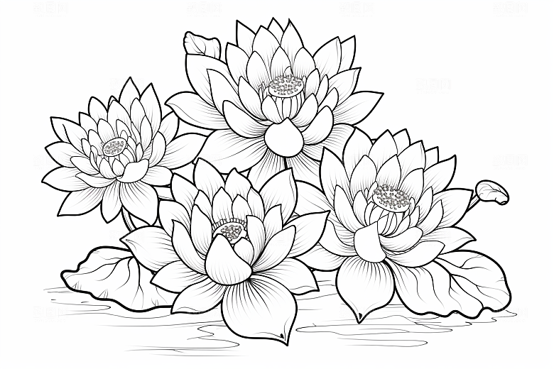 素描荷花池塘写实工笔画插画