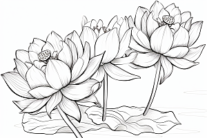 素描荷花池塘手绘莲花插画