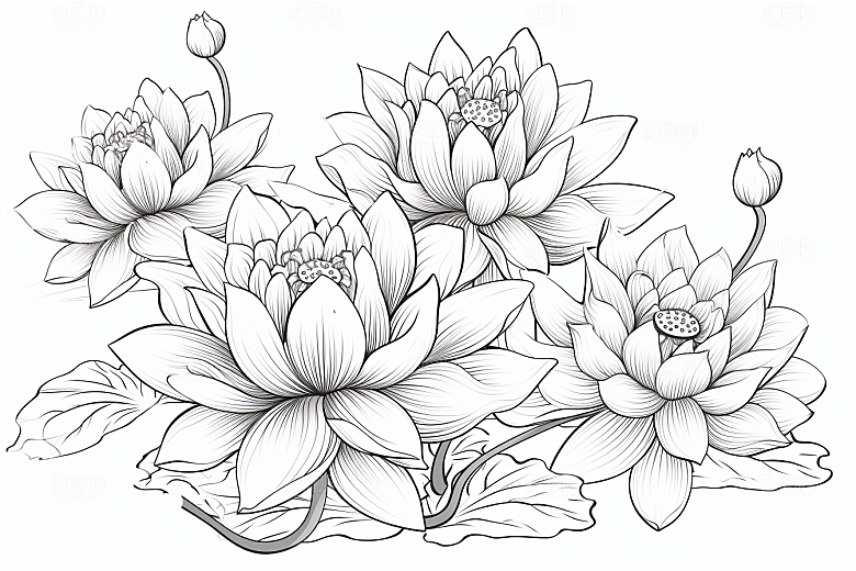 素描荷花池塘写生荷塘插画
