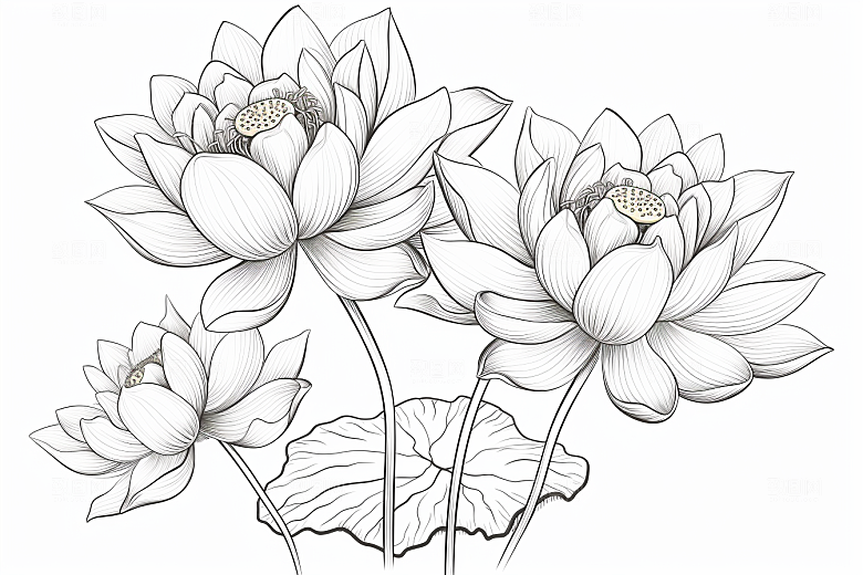 素描荷花池塘艺术荷塘插画
