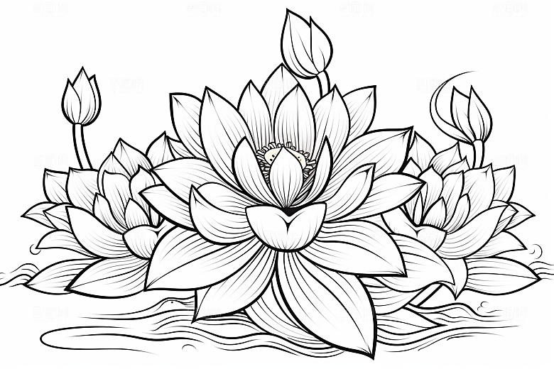 素描荷花池塘写生荷塘插画