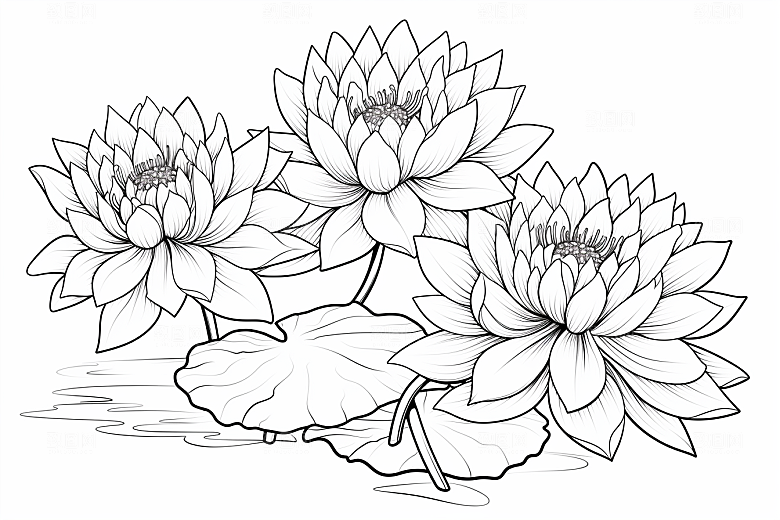 素描荷花池塘写生写实插画