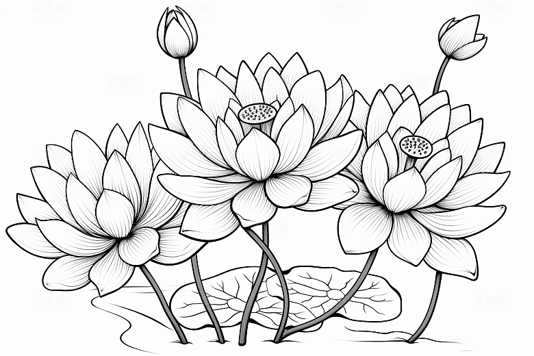 素描荷花池塘艺术工笔画插画